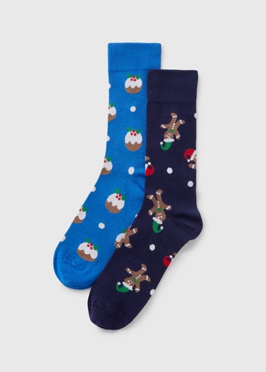 2 Pack Blue Gingerbread Socks