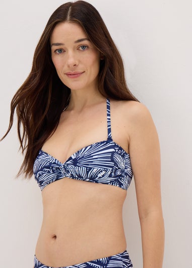 Navy Floral Twist Bikini Top