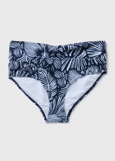 Navy Floral Twist Front Bikini Bottoms