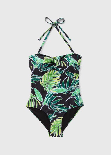 Green Tropical Leaf Print Swimsuit