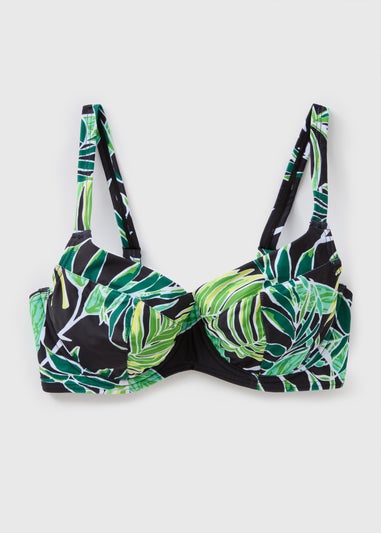 Green DD+ Tropical Leaf Print Bikini Top