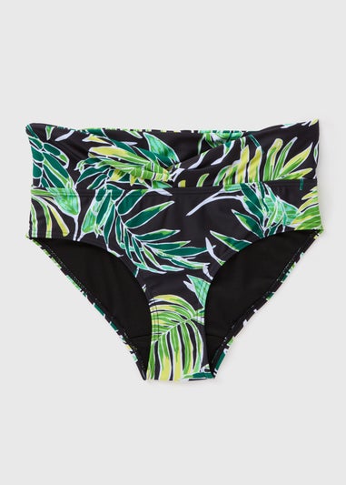 Green Tropical Leaf Print Bikini Bottoms