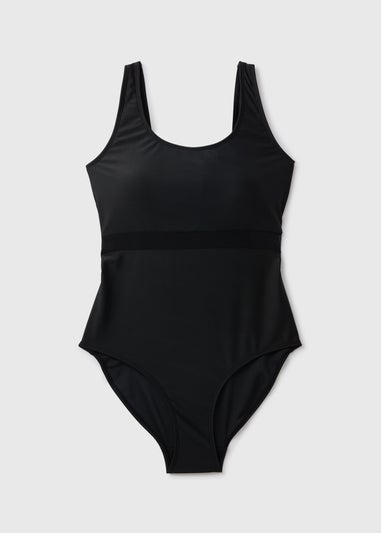 Black Mesh Panel Swimsuit