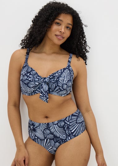 DD+ Navy Floral Tie Front Bikini Top