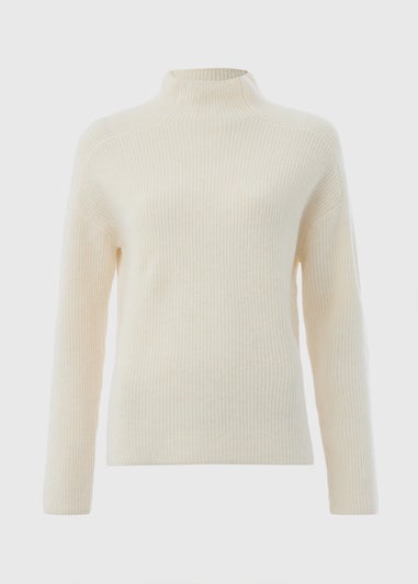 Cream Ribbed High Neck Jumper