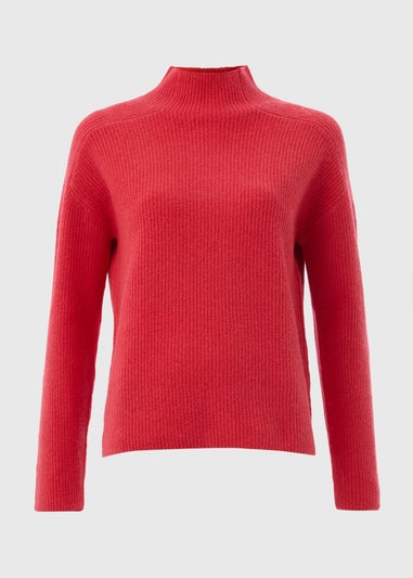 Coral Ribbed High Neck Jumper