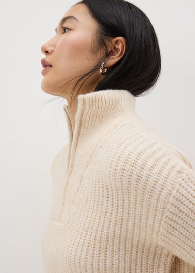 Cream Half Zip Lofty Knit Jumper