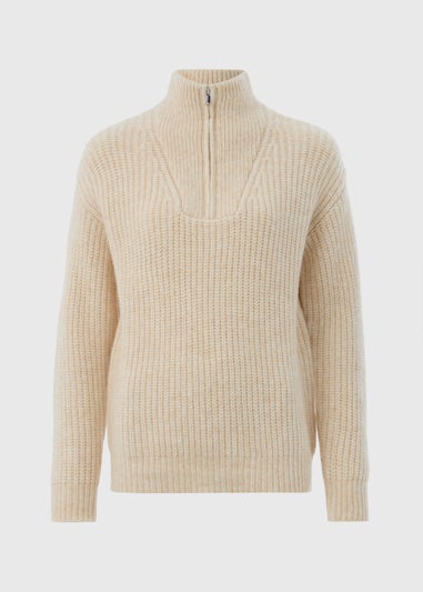 Cream Half Zip Lofty Knit Jumper