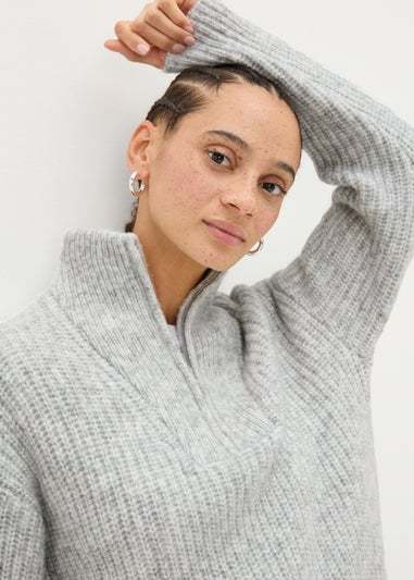 Grey Half Zip Lofty Knit Jumper