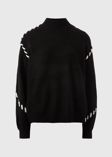 Black Contrast Stitch Jumper