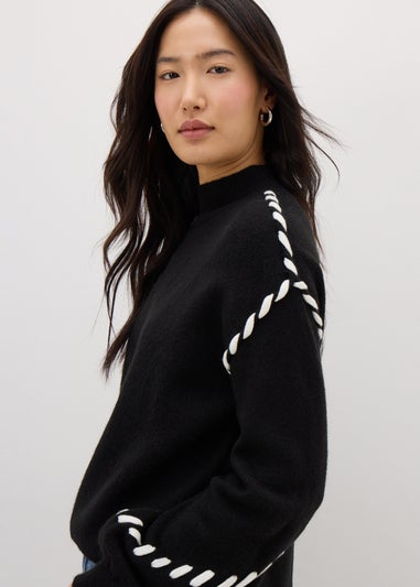 Black Contrast Stitch Jumper