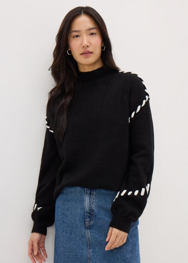 Black Contrast Stitch Jumper