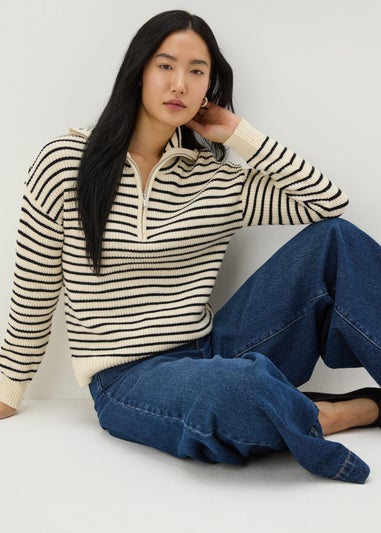 Cream Stripe Half Zip Jumper