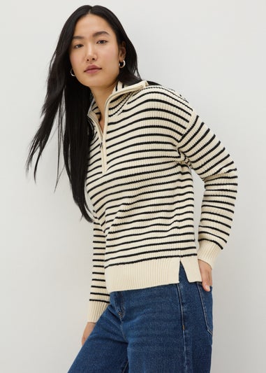 Cream Stripe Half Zip Jumper