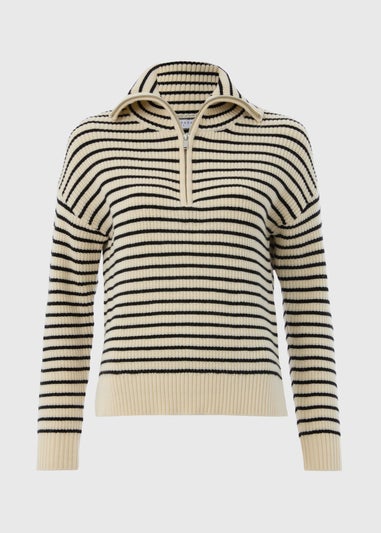 Cream Stripe Half Zip Jumper