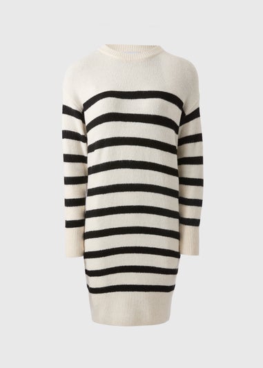 Cream Stripe Knitted Mini Dress