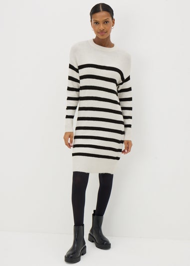 Cream Stripe Knitted Mini Dress