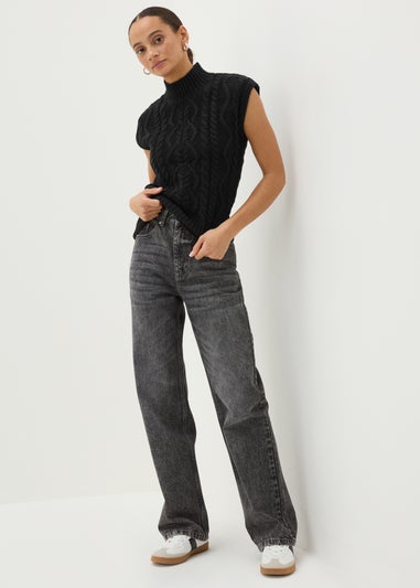 Black High Neck Cable Knit Vest