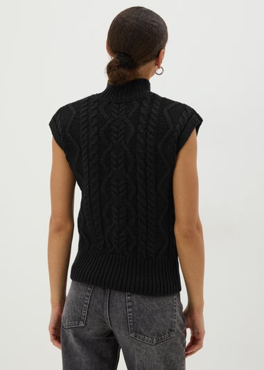 Black High Neck Cable Knit Vest