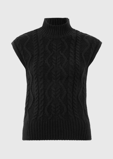 Black High Neck Cable Knit Vest