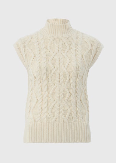 Cream High Neck Cable Knit Vest