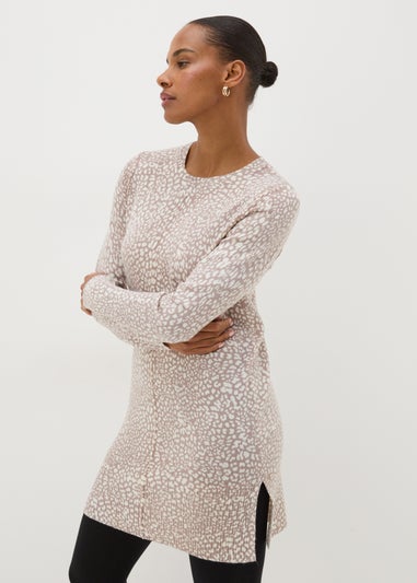 Beige Animal Print Knitted Mini Dress