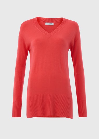 Coral V-Neck Longline Jumper