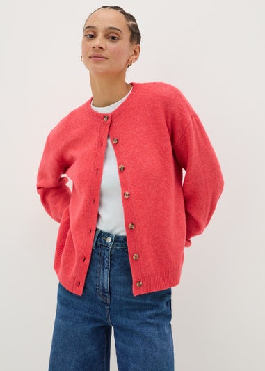 Coral Crew Neck Cardigan