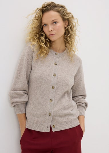 Beige Crew Neck Cardigan