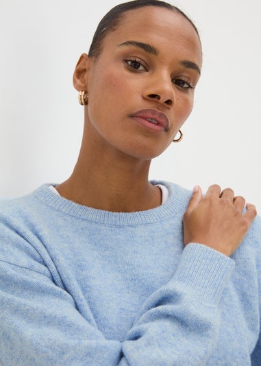 Blue Knitted Crew Neck Jumper