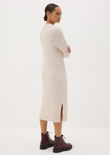 Cream Open Collar Knitted Dress