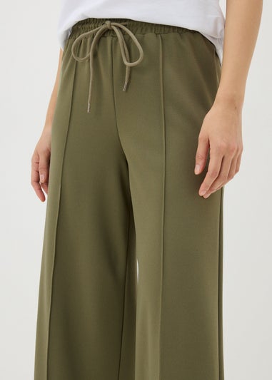 Khaki Front Seam Wide Leg Trousers