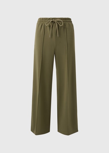 Khaki Front Seam Wide Leg Trousers