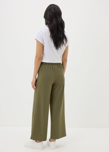 Khaki Front Seam Wide Leg Trousers