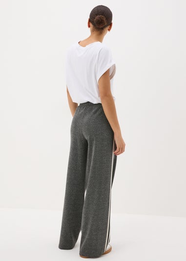 Grey Check Side Stripe Wide Leg Trousers