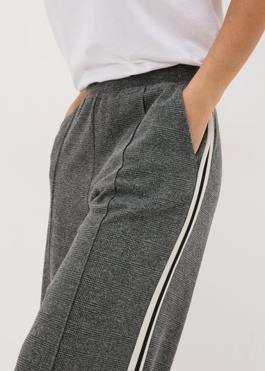 Grey Check Side Stripe Wide Leg Trousers