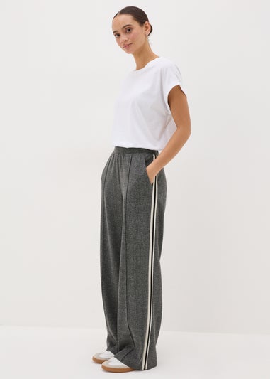 Grey Check Side Stripe Wide Leg Trousers