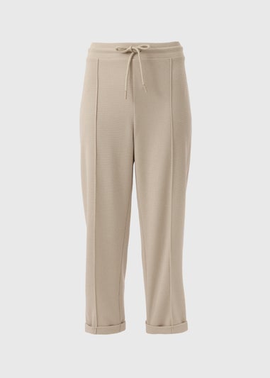 Beige Waffle Tapered Trousers