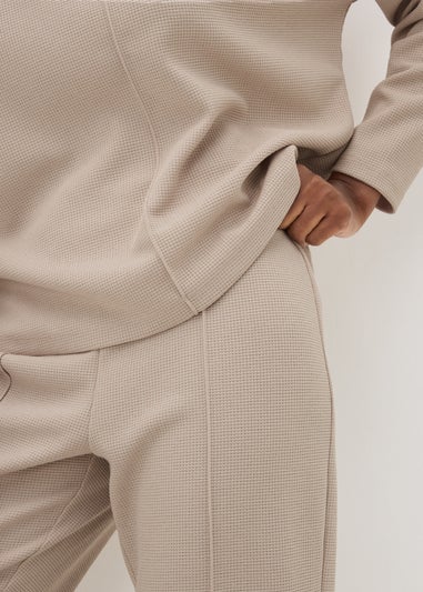 Beige Waffle Tapered Trousers