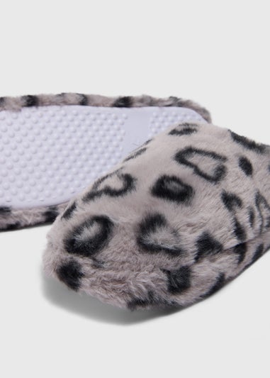 Grey Heart Animal Print Mule Slippers