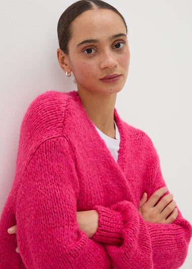 Bright Pink Lofty Knit Cardigan