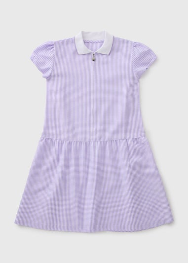 Girls Lilac Gingham Knit Collar School Dress (3-13yrs)