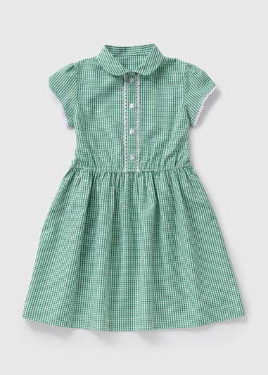 Girls Green Gingham Traditional School Dress (3-13yrs)