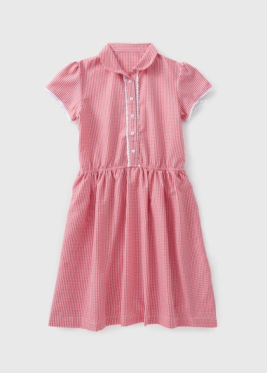 Girls Red Traditional Easy Dressing School Dress (3-13yrs)