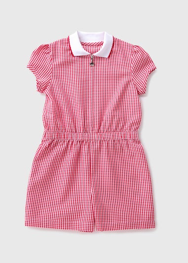 Girls Red Gingham Knit Collar Playsuit (3-13yrs)