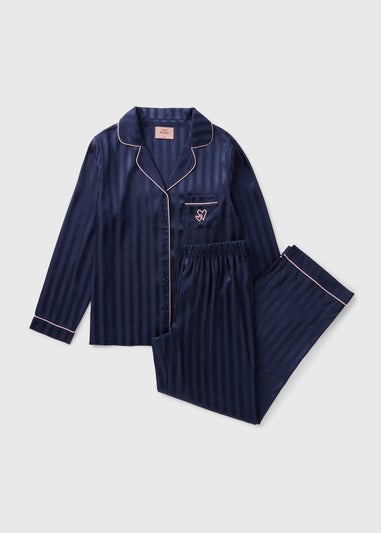 Navy Satin Stripe Pyjama Set