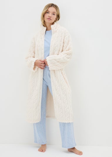 Cream Zip Up Cable Dressing Gown