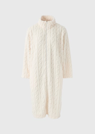 Cream Zip Up Cable Dressing Gown