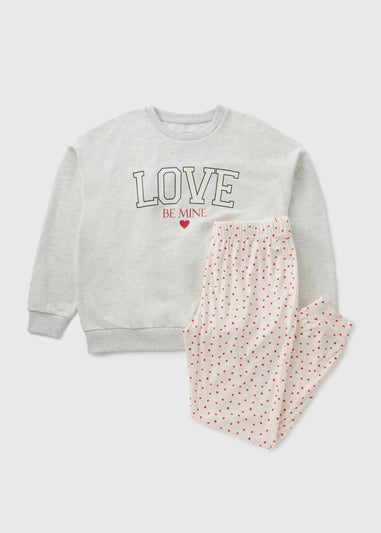 Grey Be Mine Sweatshirt Top & Bottoms Pyjama Set