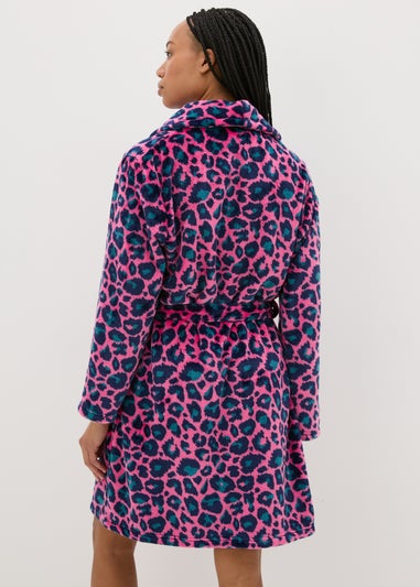 Pink Animal Print Fleece Dressing Gown